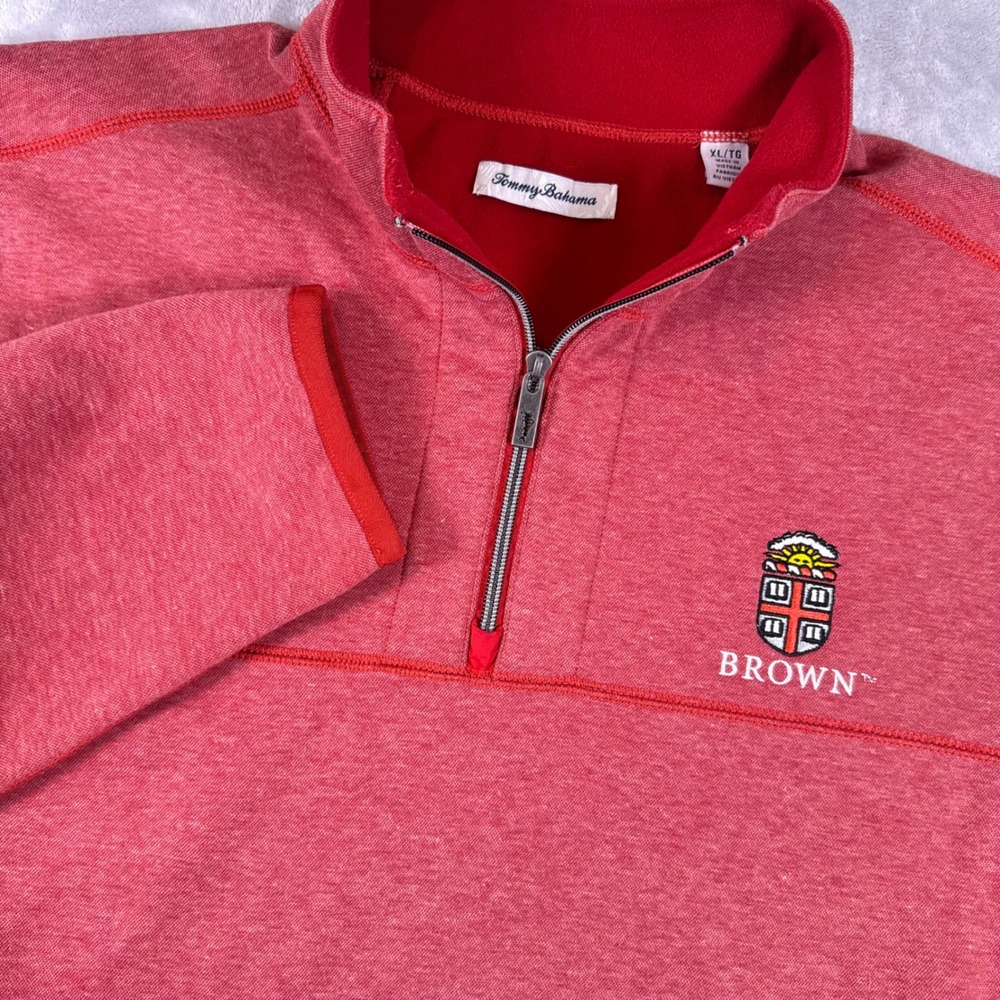 Tommy Bahama Brown University Red Heather Quarter Zip Pullover Mens XL